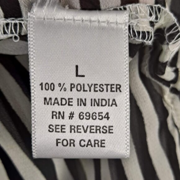 Charming Charlie Size Large Black White Stripe Sheer Button Down Shirt Long Slv - Picture 10 of 12